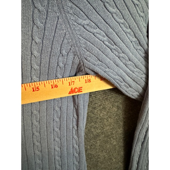 Vintage IZOD Ladies Cable Knit Sweater Light Blue Cotton Crew Neck Size L - Picture 6 of 6